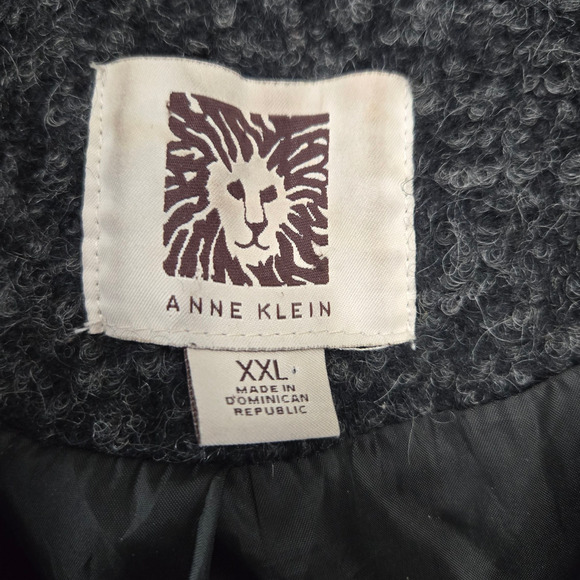 Y2K Anne Klein Charcoal Gray Wool Blend Button Front Peacoat Overcoat Size XXL - Picture 7 of 11